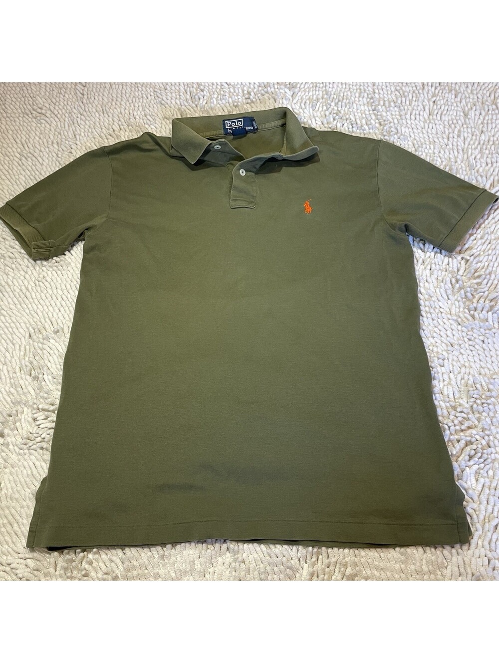 Polo Ralph Lauren Polo Shirt Top Pony Logo Green Orange Pony Mens Size S *READ*